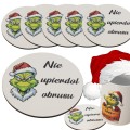Podkładka pod kubek drewniana GRINCH zestaw podkładki na stół białe 5SZT