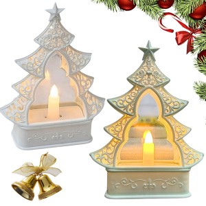 DEKORACJA ŚWIĄTECZNA LED BIAŁA CHOINKA ŚWIECZNIK OZDOBA Lampka Mała 17cm