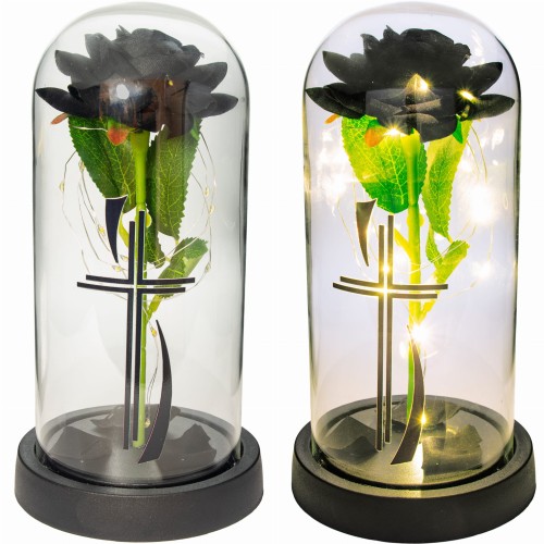 WIECZNA RÓŻA ŚWIECĄCA ZNICZ lampion LED dekoracja na grób na cmentarz