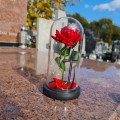 WIECZNA RÓŻA ŚWIECĄCA ZNICZ lampion LED dekoracja na grób na cmentarz