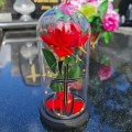 WIECZNA RÓŻA ŚWIECĄCA ZNICZ lampion LED dekoracja na grób na cmentarz