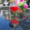 WIECZNA RÓŻA ŚWIECĄCA ZNICZ lampion LED dekoracja na grób na cmentarz