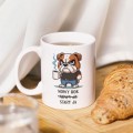 KUBEK SUBLIMACJA 330ML ŚMIESZNY NADRUK PIES BULDOG NA PREZENT NOWY ROK