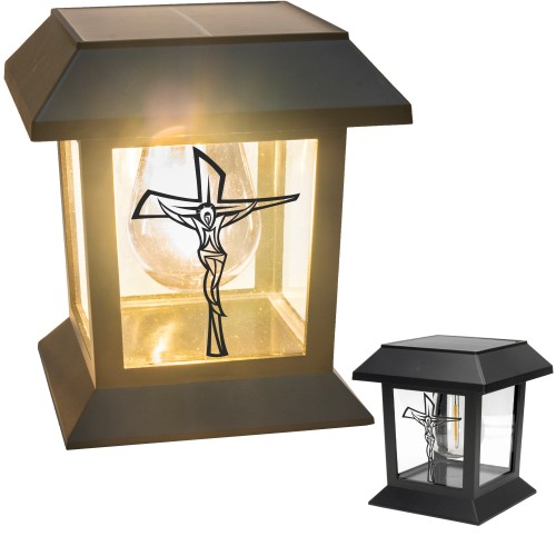 ZNICZ SOLARNY LED LAMPION NA GRÓB STATUETKA NA CMENTARZ Z KRZYŻEM