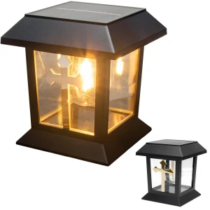 ZNICZ SOLARNY LED LAMPION NA GRÓB STATUETKA NA CMENTARZ Z KRZYŻEM dla Mamy Taty Babci Dziadka