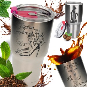 KUBEK TERMICZNY z grawerem DLA DZIEWCZYNY KOLEŻANKI Dzień Kobiet IMIENINY      GRAP-038-G-BIG-SREBR