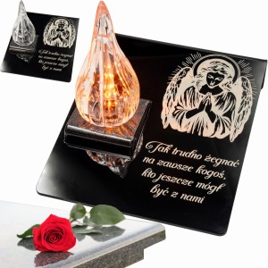 ZNICZ statuetka podstawka na cmentarz grób PŁOMIEŃ LED wieczny lampion