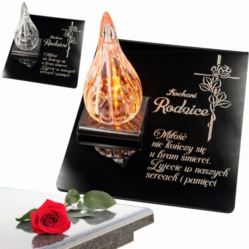 ZNICZ DLA RODZICÓW podstawka na cmentarz grób PŁOMIEŃ LED wieczny lampion