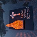 ZNICZ statuetka podstawka na cmentarz grób PŁOMIEŃ LED wieczny lampion