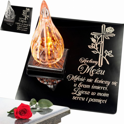 ZNICZ DLA MĘŻA podstawka na cmentarz grób PŁOMIEŃ LED wieczny lampion