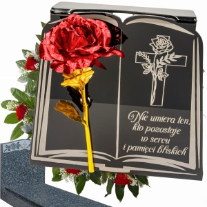 Podstawka na cmentarz GRAWEROWANY ZNICZ dekoracja na grób WIECZNA RÓŻA