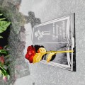 Podstawka na cmentarz GRAWEROWANY ZNICZ dekoracja na grób WIECZNA RÓŻA