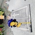 Podstawka na cmentarz GRAWEROWANY ZNICZ dekoracja na grób WIECZNA RÓŻA