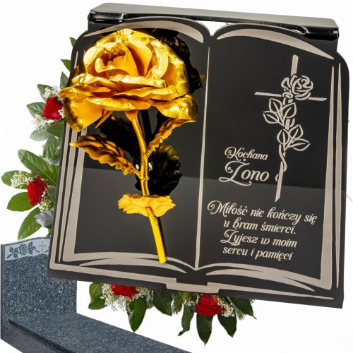 DEKORACJA na grób GRAWEROWANY ZNICZ podstawka na cmentarz RÓŻA DLA ŻONY