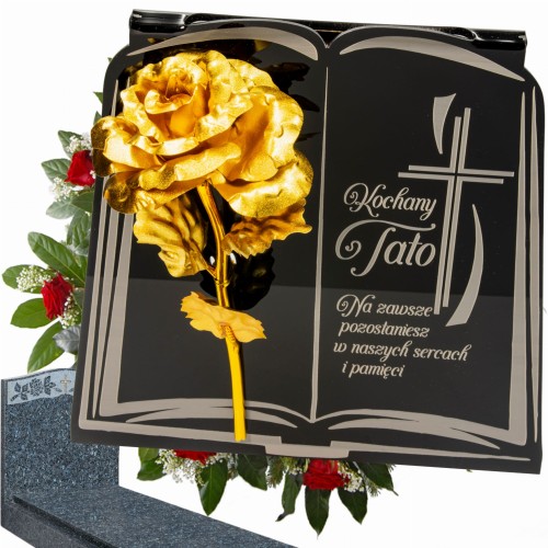 DEKORACJA na grób GRAWEROWANY ZNICZ podstawka na cmentarz RÓŻA DLA TATY