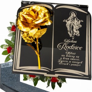 DEKORACJA na grób GRAWEROWANY ZNICZ podstawka na cmentarz RÓŻA DLA RODZICÓW