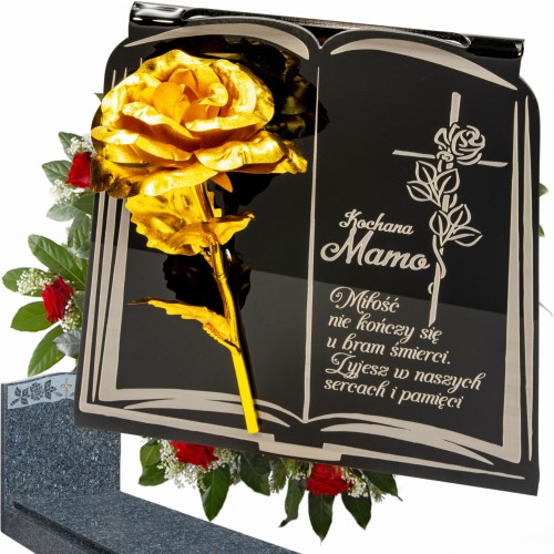 DEKORACJA na grób GRAWEROWANY ZNICZ podstawka na cmentarz RÓŻA DLA MAMY