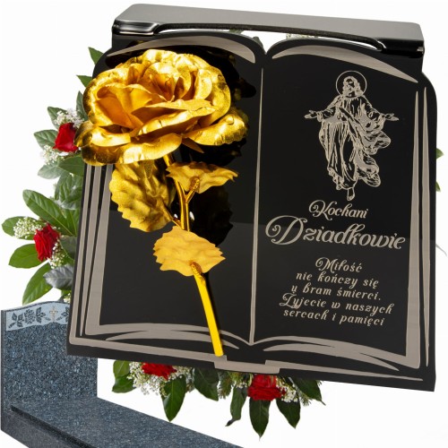 DEKORACJA na grób GRAWEROWANY ZNICZ podstawka na cmentarz RÓŻA DLA DZIADKÓW