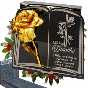 DEKORACJA na grób GRAWEROWANY ZNICZ podstawka na cmentarz RÓŻA DLA DZIADKA