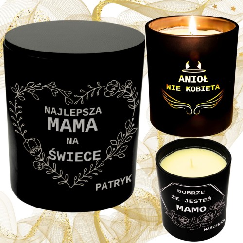 ŚWIECA SOJOWA PREZENT NA DZIEŃ MAMY Matki Świeczka Zapachowa Grawer Napis