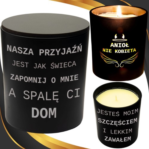 ŚWIECA SOJOWA ŚMIESZNY PREZENT NA URODZINY Imieniny Świeczka Grawer Napis