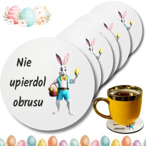 PODKŁADKI POD KUBEK KUBKI WIELKANOC Zając Dekoracja Śmieszne Święta 6szt