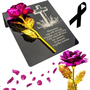 DEKORACJA na grób GRAWEROWANY ZNICZ z Krzyżem podstawka pod ZNICZE na cmentarz RÓŻA