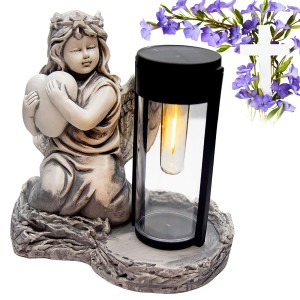 ZNICZ GIPSOWA FIGURKA NAGROBNA Szary ANIOŁ Lampka SOLARNA Lampa Serce Dłoń