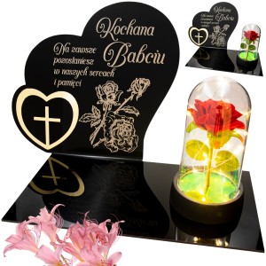 DEKORACJA na grób GRAWEROWANY ZNICZ podstawka na cmentarz RÓŻA DLA BABCI