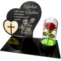 DEKORACJA na grób GRAWEROWANY ZNICZ podstawka na cmentarz RÓŻA DLA RODZICÓW