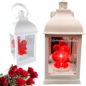 BIAŁY ZNICZ  SERCE LED DLA DZIADKA NA GRÓB LATARENKA  NA CMENTARZ