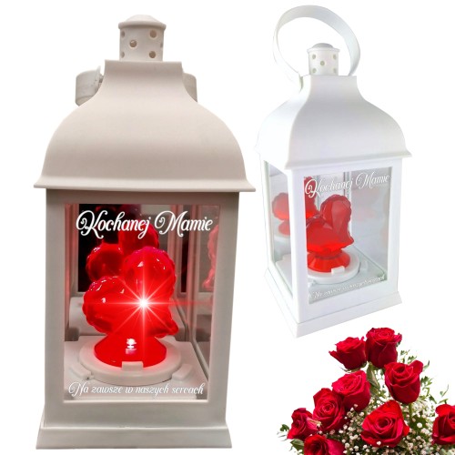 BIAŁY ZNICZ SERCE LED DLA MAMY NA GRÓB LATARENKA NA CMENTARZ