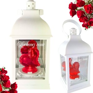 BIAŁY ZNICZ SERCE LED DLA ŻONY UKOCHANEJ NA GRÓB LATARENKA NA CMENTARZ