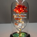 ZNICZ DLA DZIADKÓW WIECZNA RÓŻA  ŚWIECĄCA LED W SZKLE BABCI DZIADKA  NA GRÓB