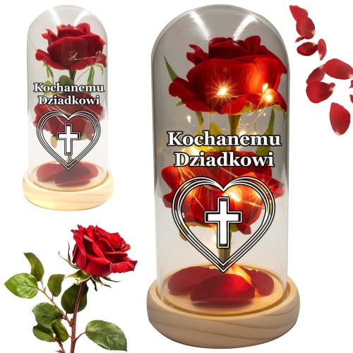 ZNICZ DLA DZIADKA WIECZNA RÓŻA ŚWIECĄCA LED W SZKLE DZIADEK
