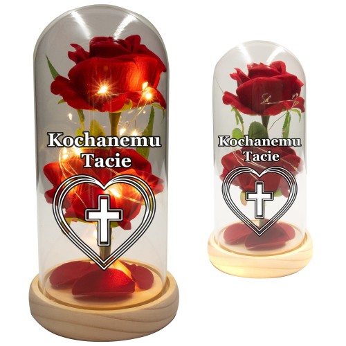 ZNICZ DLA TATY WIECZNA RÓŻA ŚWIECĄCA LED DREWNIANA PODSTAWA TATA