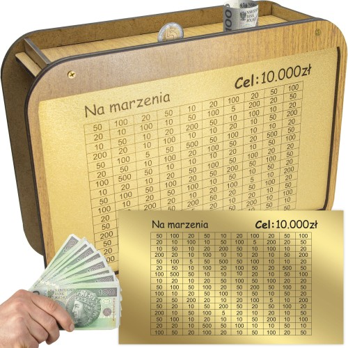 Prezent SKARBONKA WYKREŚLANA personalizowana WYZWANIE OSZCZĘDZANIE upominek