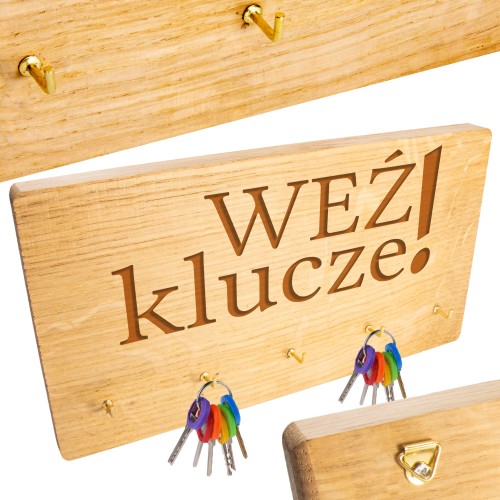 Mocny DĘBOWY ścienny WIESZAK NA KLUCZE wiszący NA ŚCIANĘ do przedpokoju