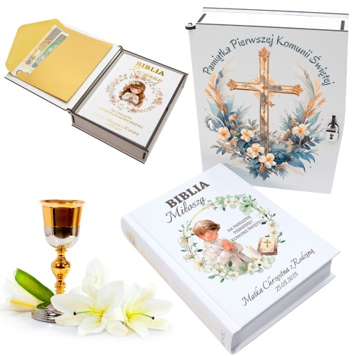 BIBLIA W PUDEŁKU Pamiątka Pierwszej Komunii Świętej PREZENT NA KOMUNIĘ