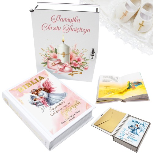 BIBLIA W PUDEŁKU Pamiątka Chrztu Świętego PREZENT NA CHRZEST od Chrzestnego       UVP-149-BIBLIA-CH-P