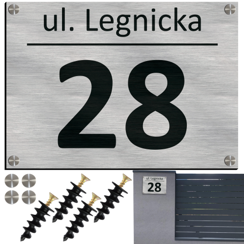 TABLICZKA Z NUMEREM NA DOM TABLICA ADRESOWA Aluminiowa Numer Domu dystanse
