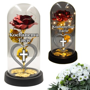 ZNICZ ZŁOTA RÓŻA ŚWIECĄCA LED DLA TATY NA GRÓB KWIATY