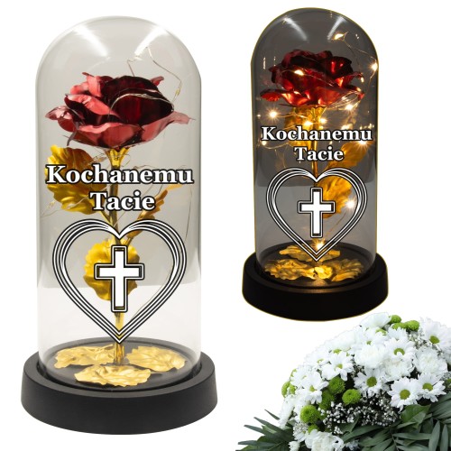 ZNICZ ZŁOTA RÓŻA ŚWIECĄCA LED DLA TATY NA GRÓB KWIATY