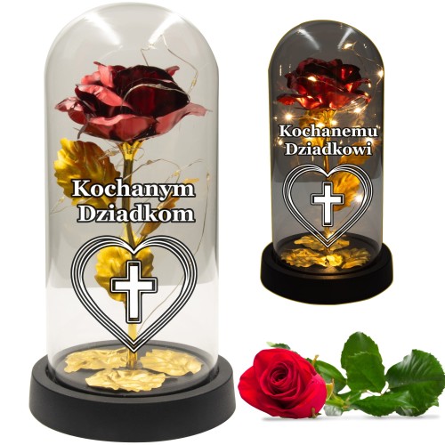 ZNICZ ZŁOTA RÓŻA ŚWIECĄCA LED DLA DZIADKÓW  BABCI I DZIADKA NA GRÓB KWIATY