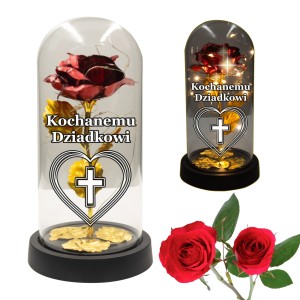 ZNICZ ZŁOTA RÓŻA ŚWIECĄCA LED DL A DZIADKA NA GRÓB KWIATY