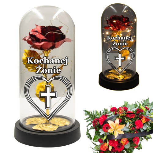 ZNICZ ZŁOTA RÓŻA ŚWIECĄCA LED DL A ŻONY UKOCHANEJ NA GRÓB KWIATY
