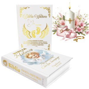 Pamiątka Chrzest BIBLIA PISMO ŚW nadruk z imieniem OD CZRZESTNYCH DZIADKÓW          UVP-149-BIBLIA-CHRZ