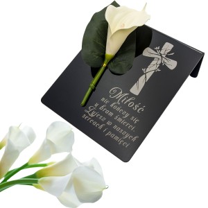 DEKORACJA na grób GRAWEROWANY ZNICZ podstawka na cmentarz KWIAT LILIA