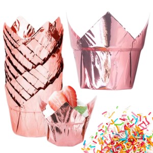 DUŻE PAPILOTKI DO MUFFINEK RÓŻOWE FOREMKI NA BABECZKI Wysokie Sztywne 50szt
