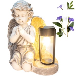 DUŻY ZNICZ GIPSOWA FIGURKA NAGROBNA LAMPA SOLARNA LED